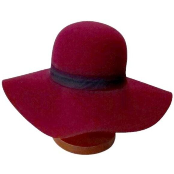 Woman's Burgundy Wide Brim Floppy Felt Hat with Black Band - Picture 1 of 4